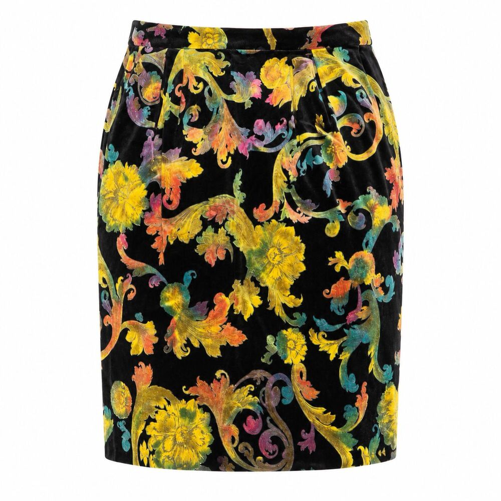 Vintage Donna Morgan Womens Velvet Skirt Size 14 Baroque Floral Tapestry Cottage